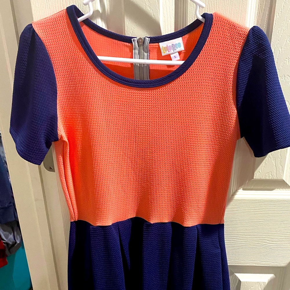 Lularoe Amelia dress navy and coral small nwot